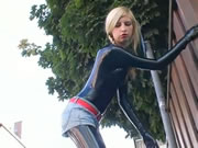 Russian Blonde Latex Catsuit